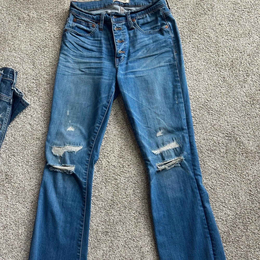 Madewell Blue Straight Leg Jeans with Distressed Style